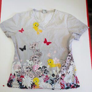 Looney Tunes Tweety scrub grey with graphic design women's size M?